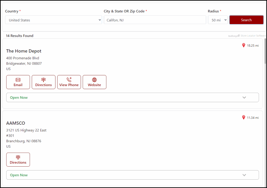 list only store locator interface