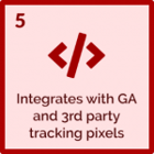 5- integrates with GA and 3rd party tracking pixels 