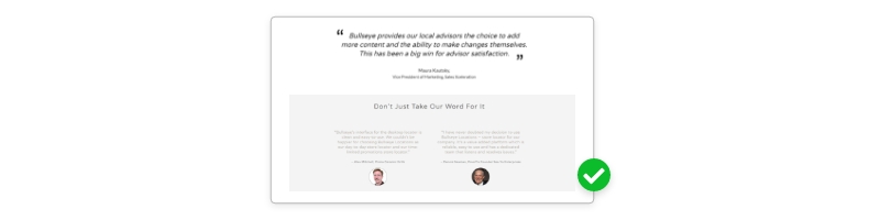 #5 Best practices landing pages: examples of testimonials on landing page