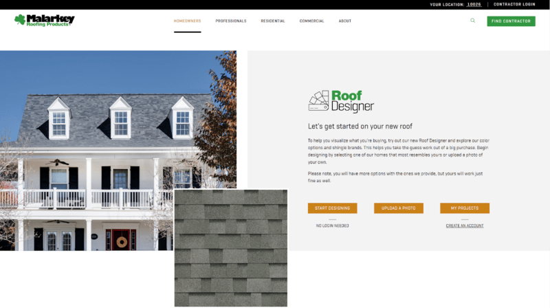 screenshot of roof designer website