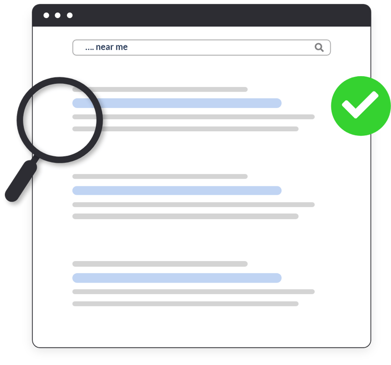 webpage illustration of search results with a magnifying glass