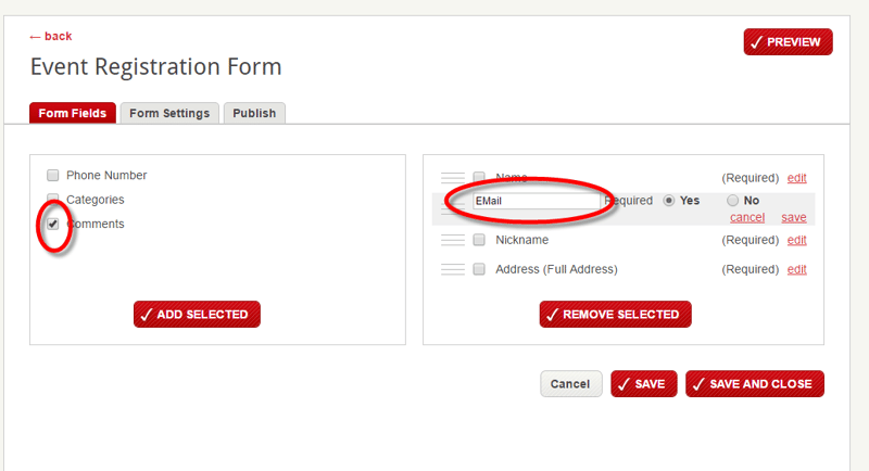 screenshot of software form circled