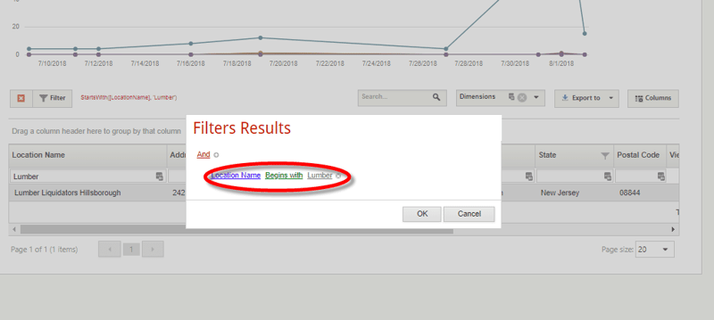 screenshot of filter results circled red