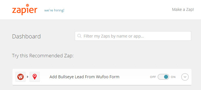 screenshot of zap with form