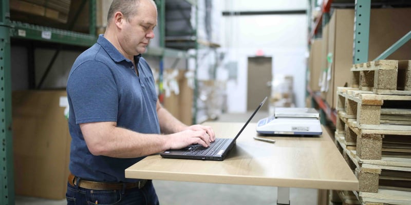 standing desk at warehouse 